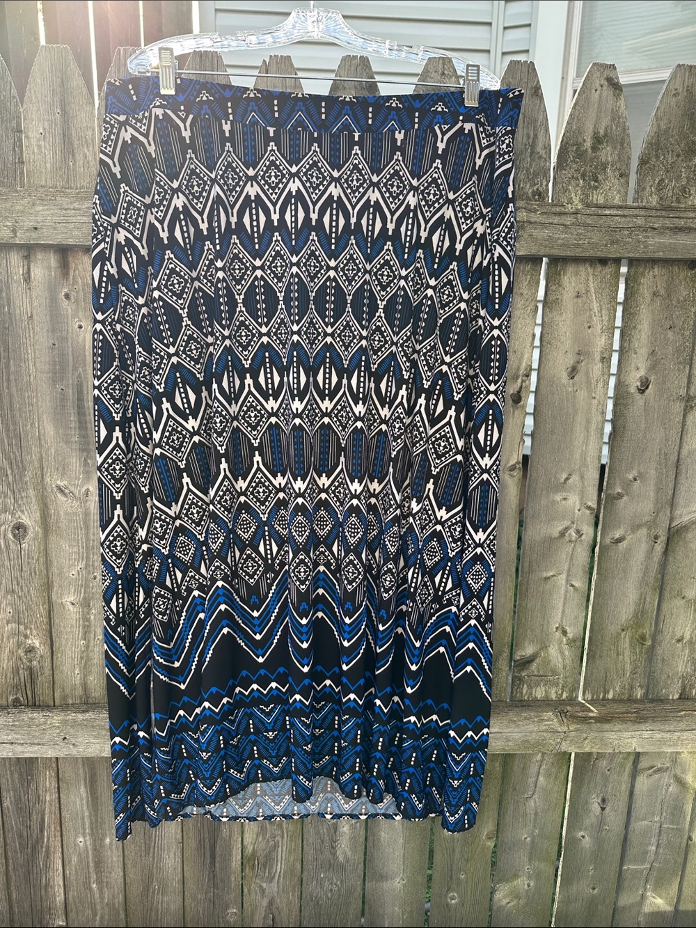 Cato Black and Blue Geometric Print Maxi Skirt
